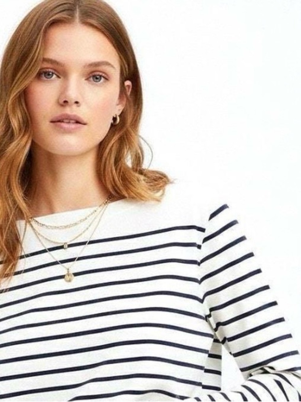 Ralph Lauren White Long-Sleeve Boatneck Top with Navy Stripes
